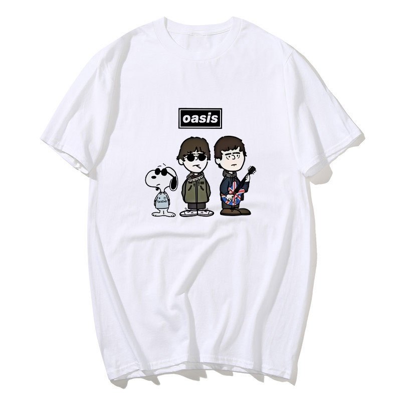 Áo Thun Tay Ngắn Retro Punk Rock Hình Snoopy Từ OASIS Ban Nhạc, Phù Hợp Nam Nữ