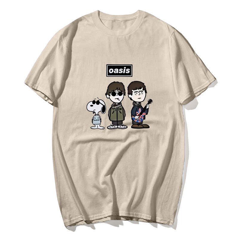 Áo Thun Tay Ngắn Retro Punk Rock Hình Snoopy Từ OASIS Ban Nhạc, Phù Hợp Nam Nữ