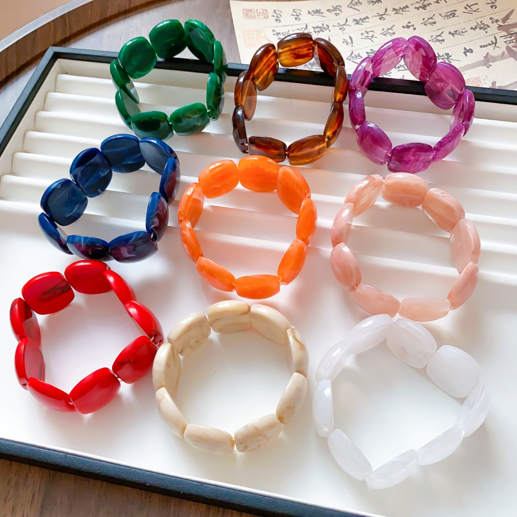 Vòng tay nữ đính đá acrylic cổ điển thời trang, thiết kế đơn giản và đàn hồi