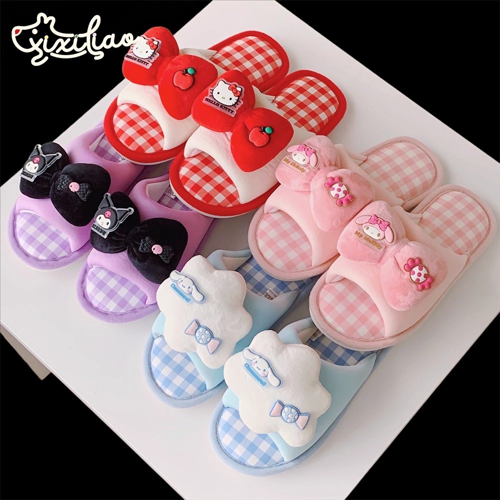 Xixitiao Dép Sanrio Nữ Dễ Thương HelloKitty Nhà Vải Lanh Cotton Đế Mềm