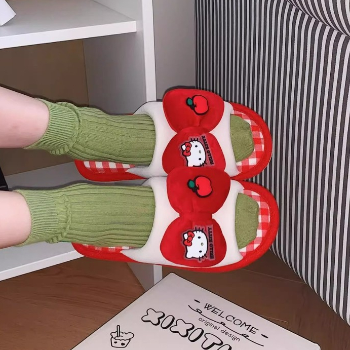Xixitiao Dép Sanrio Nữ Dễ Thương HelloKitty Nhà Vải Lanh Cotton Đế Mềm