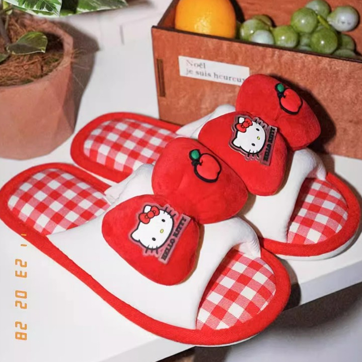 Xixitiao Dép Sanrio Nữ Dễ Thương HelloKitty Nhà Vải Lanh Cotton Đế Mềm