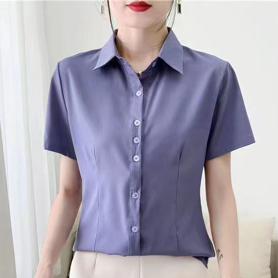 6 màu s-5xl thêm một nút Áo sơ mi nữ tay ngắn Slim Professional Suit với một nút nữa