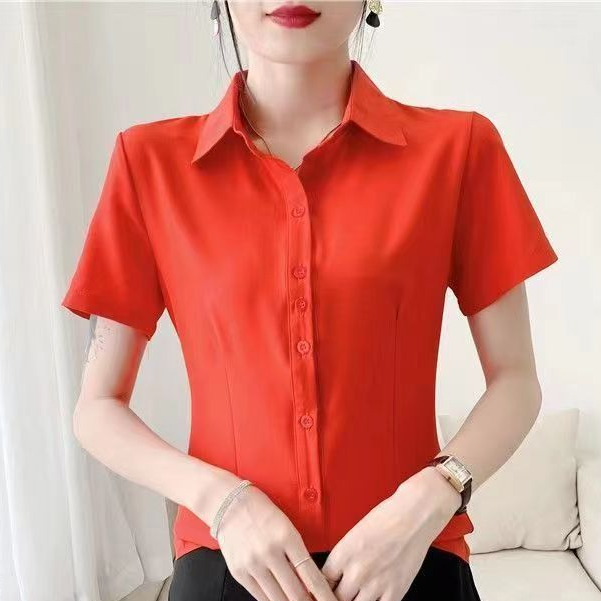 6 màu s-5xl thêm một nút Áo sơ mi nữ tay ngắn Slim Professional Suit với một nút nữa