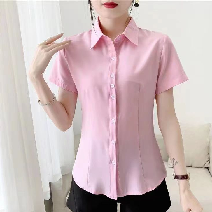 6 màu s-5xl thêm một nút Áo sơ mi nữ tay ngắn Slim Professional Suit với một nút nữa