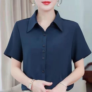 6 màu s-5xl thêm một nút Áo sơ mi nữ tay ngắn Slim Professional Suit với một nút nữa