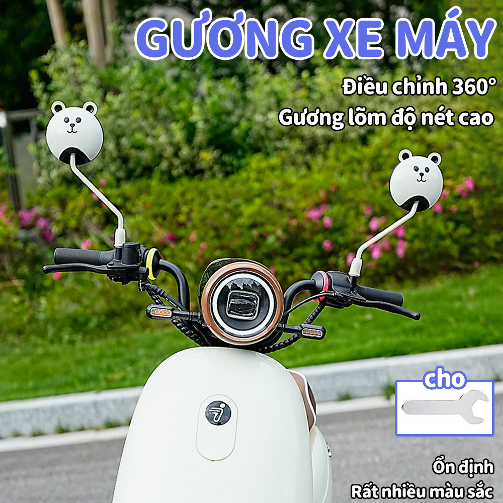 Gương xe máy gấu đáng yêu 1 cặp (8Li) Gương HD Có thể xoay 360 độ -phụ kiện xe cute Chất liệu cao cấp mịn màng - Gương xe máy điện