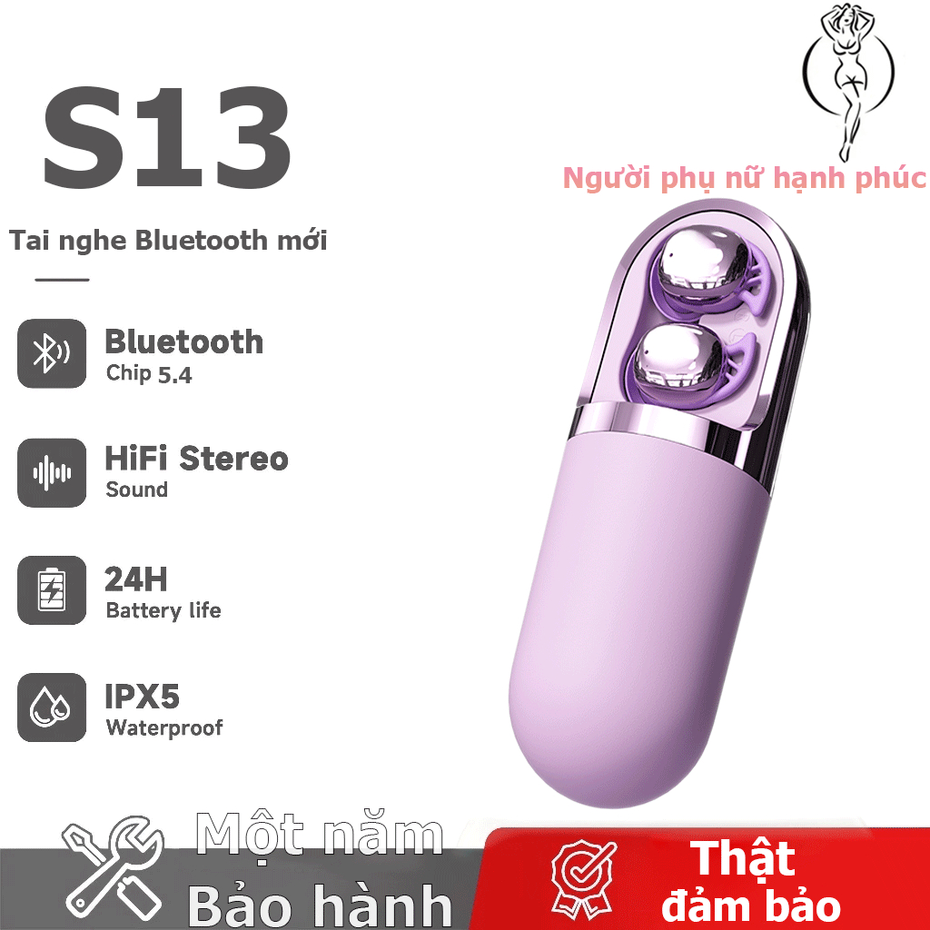 S13 Rung Massage Tai Nghe Bluetooth Tai Nghe Không Dây IPX5 Tai Nghe Chống Nước Bảo Hành Một Năm Cô gái hạnh phúc