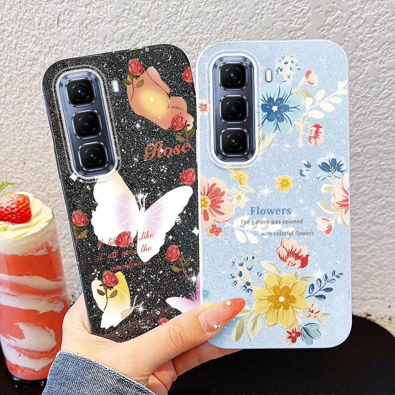 Ốp Điện Thoại YBD Cho Infinix Hot 60i Hot 60 Pro + Hot 50 Pro + X6726 X6728 X6728B X685 X6886 Bướm Vườn Hoa Hồng TPU Vỏ Cứng
