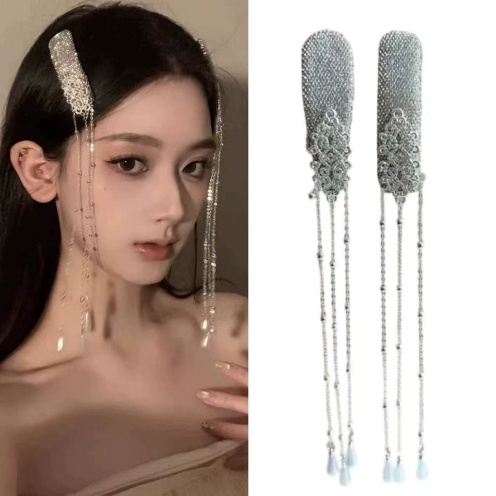 Kẹp tóc ngọc trai tua rua phong cách dân tộc Trung Hoa sang trọng
