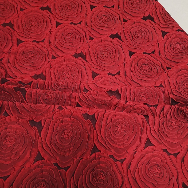 Retro Bong Bóng Nổi Sợi Nhuộm Màu Xanh Hoa Hồng Lớn Vải Jacquard Đầm Nữ DIY Vải Trang Trí 1 Mét TJ9262