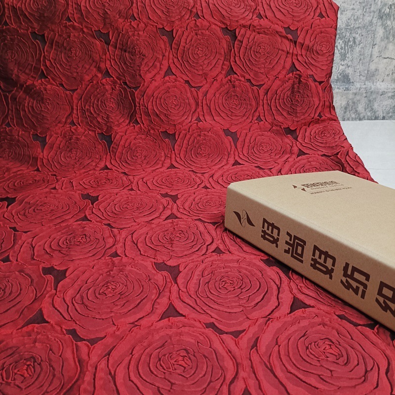 Retro Bong Bóng Nổi Sợi Nhuộm Màu Xanh Hoa Hồng Lớn Vải Jacquard Đầm Nữ DIY Vải Trang Trí 1 Mét TJ9262