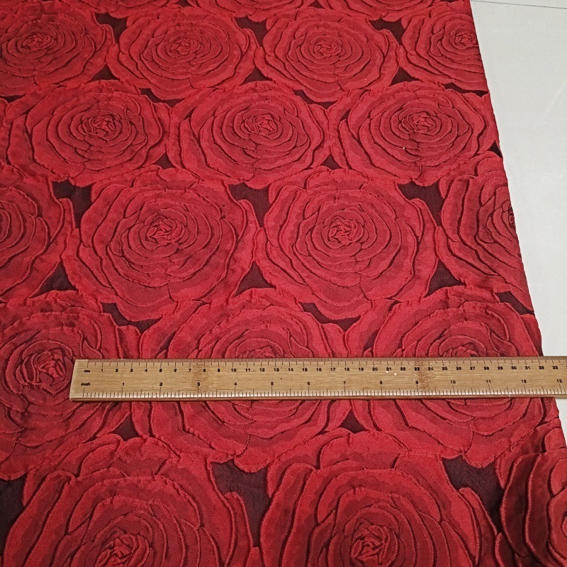 Retro Bong Bóng Nổi Sợi Nhuộm Màu Xanh Hoa Hồng Lớn Vải Jacquard Đầm Nữ DIY Vải Trang Trí 1 Mét TJ9262