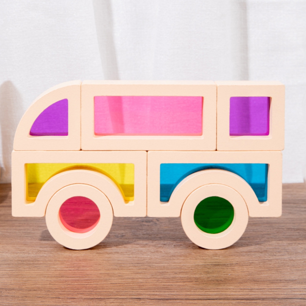 Gamchiano 25 Cái Khối Xếp Chồng Màu Sắc Hình Học Sớm Montessori Đồ Chơi Gỗ Cầu Vồng