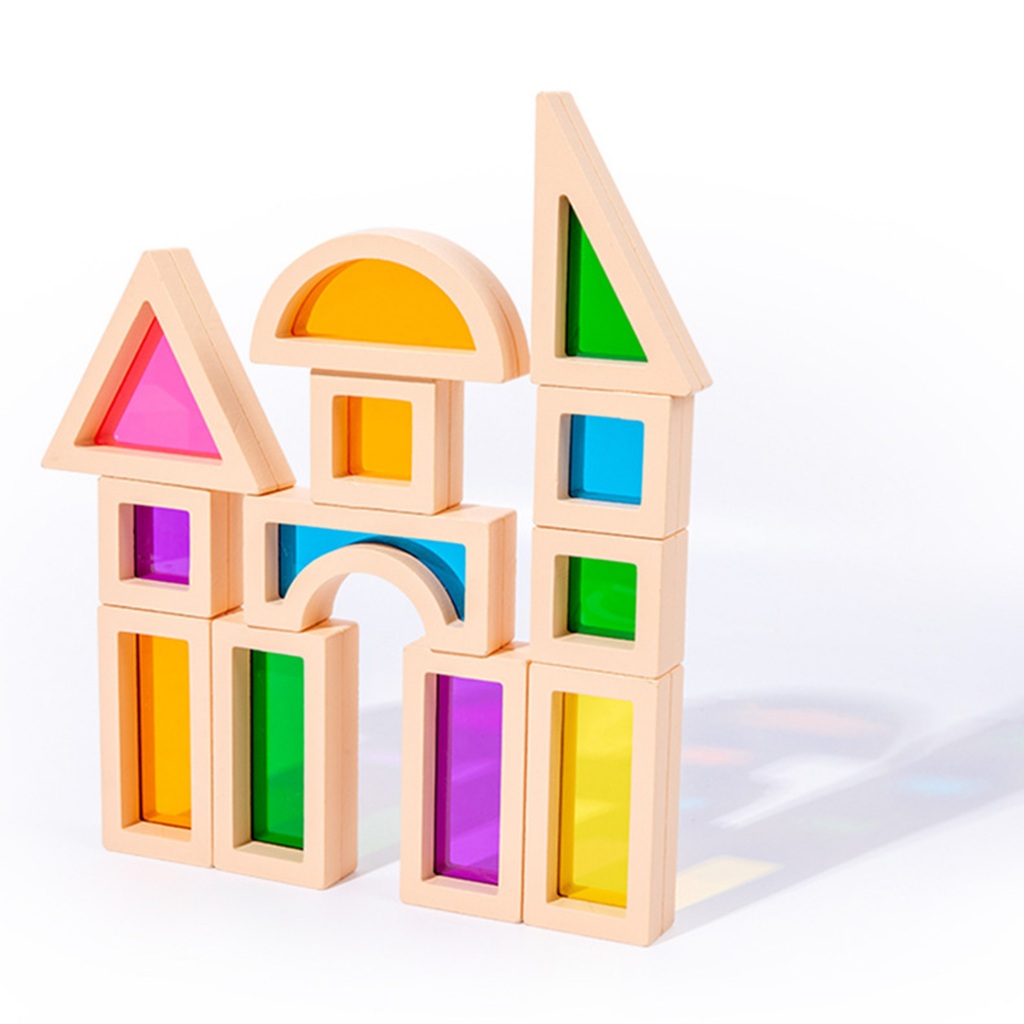 Gamchiano 25 Cái Khối Xếp Chồng Màu Sắc Hình Học Sớm Montessori Đồ Chơi Gỗ Cầu Vồng