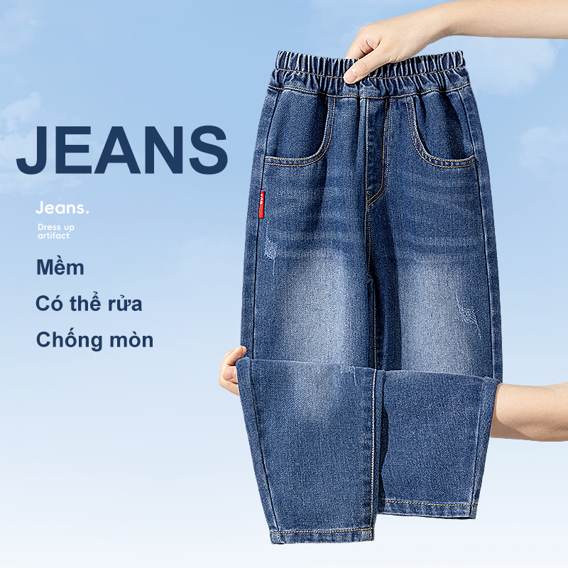 Quần jean bé trai, Thời trang cổ điển phù hợp, thoáng khí thoải mái, thích hợp để mặc đi học hàng