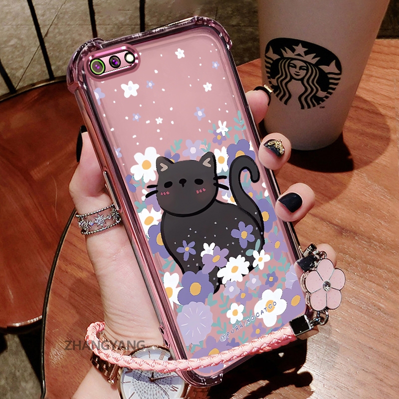 Ốp Lưng Cho OPPO A3S A12e A1k Ốp Điện Thoại Chống Sốc Mạ Điện Có Hoa Thẩm Mỹ Và Họa Tiết Mèo Dễ Thương TPU Mềm Miễn Phí Dây Buộc