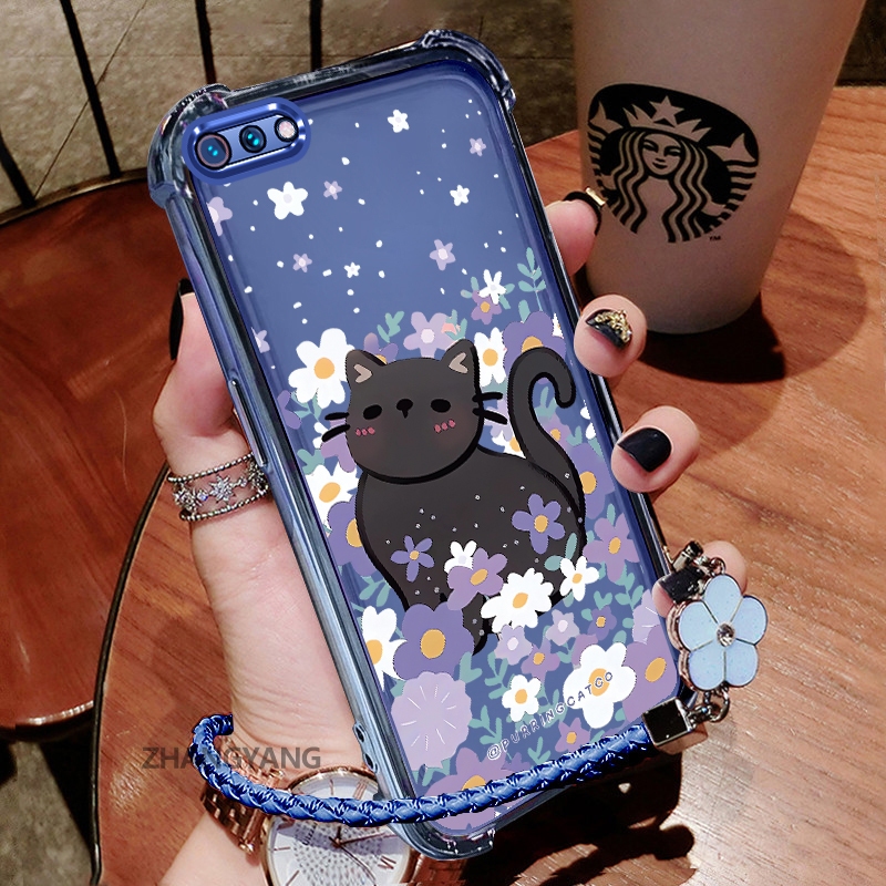 Ốp Lưng Cho OPPO A3S A12e A1k Ốp Điện Thoại Chống Sốc Mạ Điện Có Hoa Thẩm Mỹ Và Họa Tiết Mèo Dễ Thương TPU Mềm Miễn Phí Dây Buộc