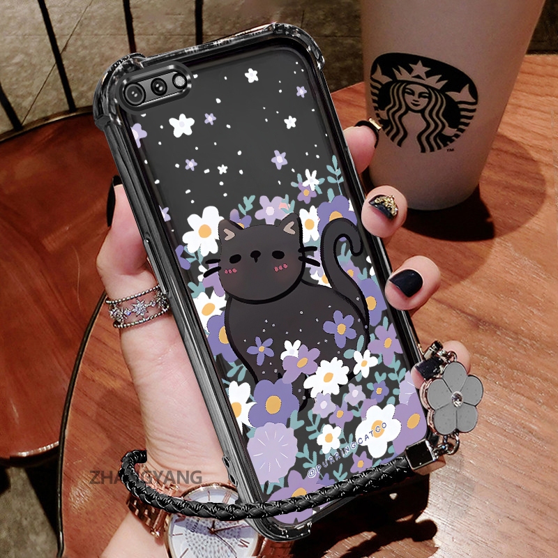 Ốp Lưng Cho OPPO A3S A12e A1k Ốp Điện Thoại Chống Sốc Mạ Điện Có Hoa Thẩm Mỹ Và Họa Tiết Mèo Dễ Thương TPU Mềm Miễn Phí Dây Buộc