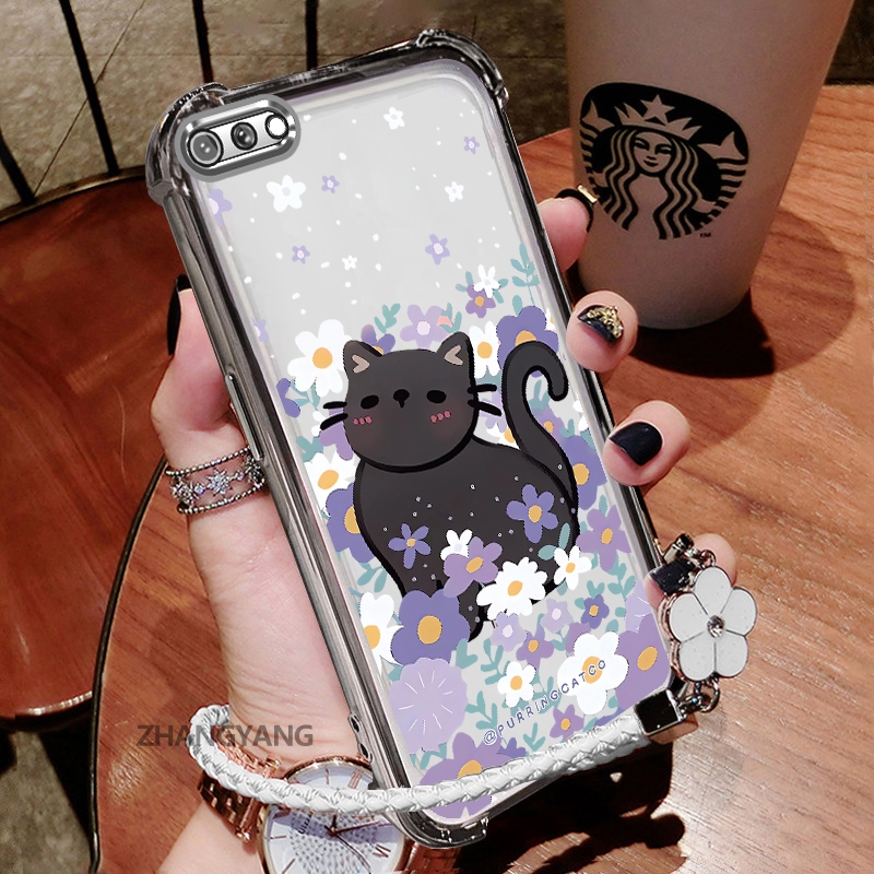 Ốp Lưng Cho OPPO A3S A12e A1k Ốp Điện Thoại Chống Sốc Mạ Điện Có Hoa Thẩm Mỹ Và Họa Tiết Mèo Dễ Thương TPU Mềm Miễn Phí Dây Buộc