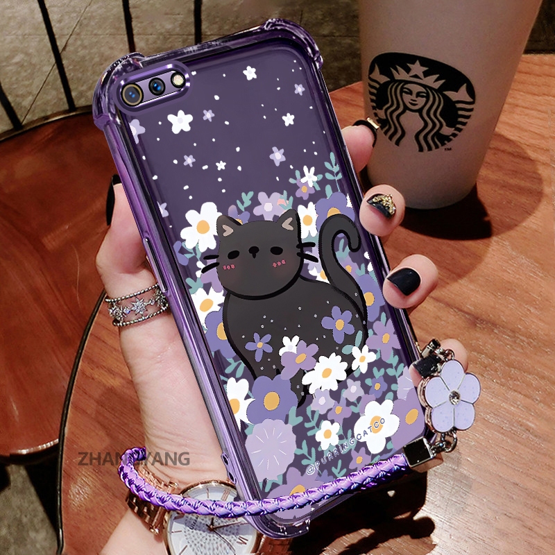 Ốp Lưng Cho OPPO A3S A12e A1k Ốp Điện Thoại Chống Sốc Mạ Điện Có Hoa Thẩm Mỹ Và Họa Tiết Mèo Dễ Thương TPU Mềm Miễn Phí Dây Buộc