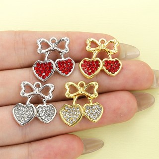 10 Chiếc Thời Trang Đỏ & Trắng Kim Cương Giả Inlay Lấp Lánh Anh Đào Quyến Rũ, Mùa Hè Sống Động Tạo Kiểu Trái Cây Hợp Kim Kẽm Mặt Dây Chuyền Cho DIY Cô Gái Ngọt Ngào Chuỗi Xương Đòn Vòng Cổ Bông Tai Móc Khóa