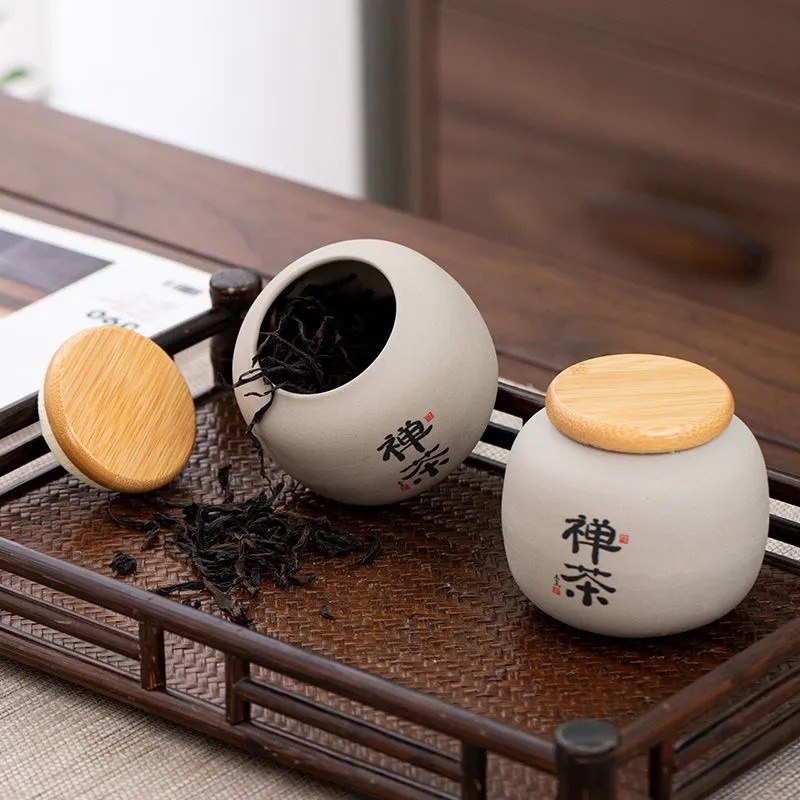 ✨[Khuyến nghị độc quyền] Trà gốm Caddy Hộ gia đình kín Caddy Bảo quản trà chống ẩm Caddy Lưu trữ đất sét nhỏ di động