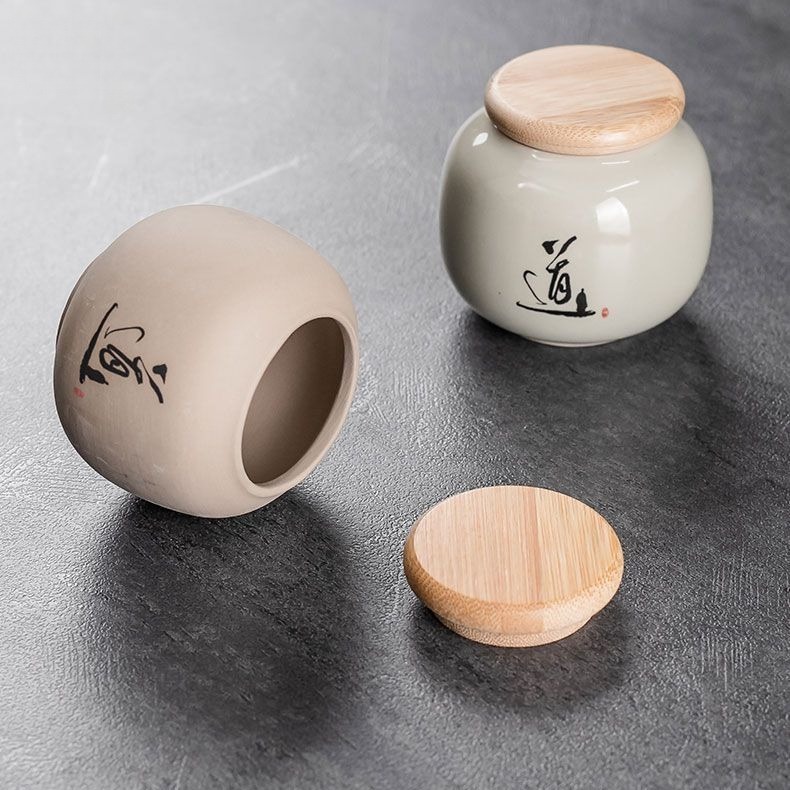 ✨[Khuyến nghị độc quyền] Trà gốm Caddy Hộ gia đình kín Caddy Bảo quản trà chống ẩm Caddy Lưu trữ đất sét nhỏ di động