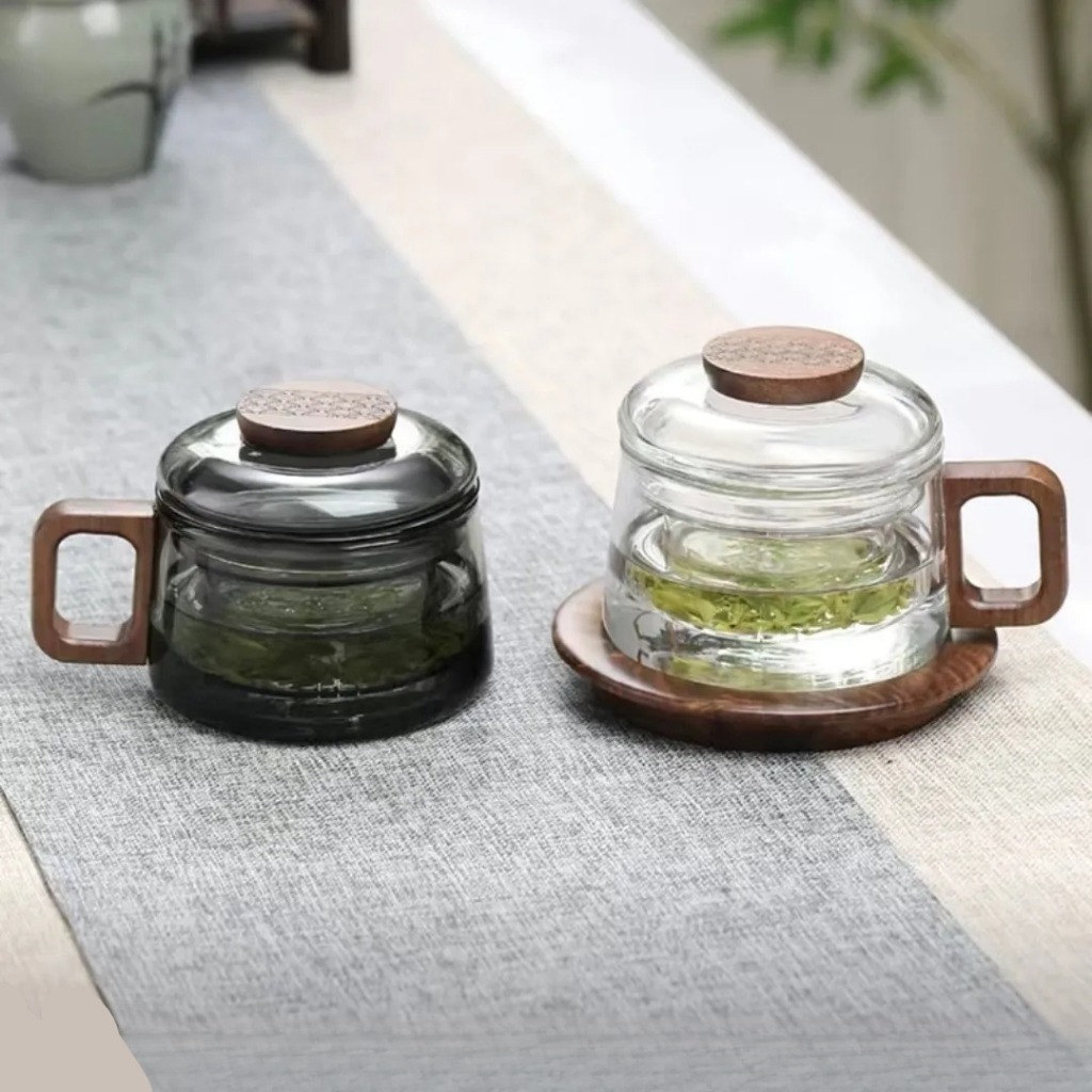 ✨Kính Văn Phòng Trà Cốc Pier Cốc Văn Phòng Uống Cốc Hộ Gia Đình Tay Cầm Bằng Gỗ Hoa Trà Cốc 200ml Trà Tách Nước Cốc Nước