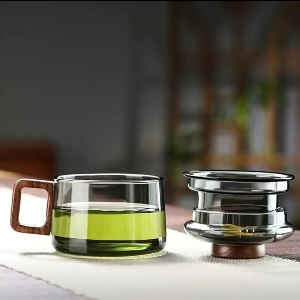 ✨Kính Văn Phòng Trà Cốc Pier Cốc Văn Phòng Uống Cốc Hộ Gia Đình Tay Cầm Bằng Gỗ Hoa Trà Cốc 200ml Trà Tách Nước Cốc Nước