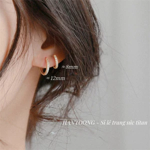 Bông tai titan cao cấp không gỉ mạ vàng 24k nạm đá lấp lánh thiết kế trẻ trung dành cho nữ
