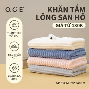 Bộ khăn tắm đồ dùng gia đình cao cấp OCE lông san hô mềm mại, thấm hút nhanh, không rụng lông, không chất huỳnh quang, an toàn cho da, bán chạy