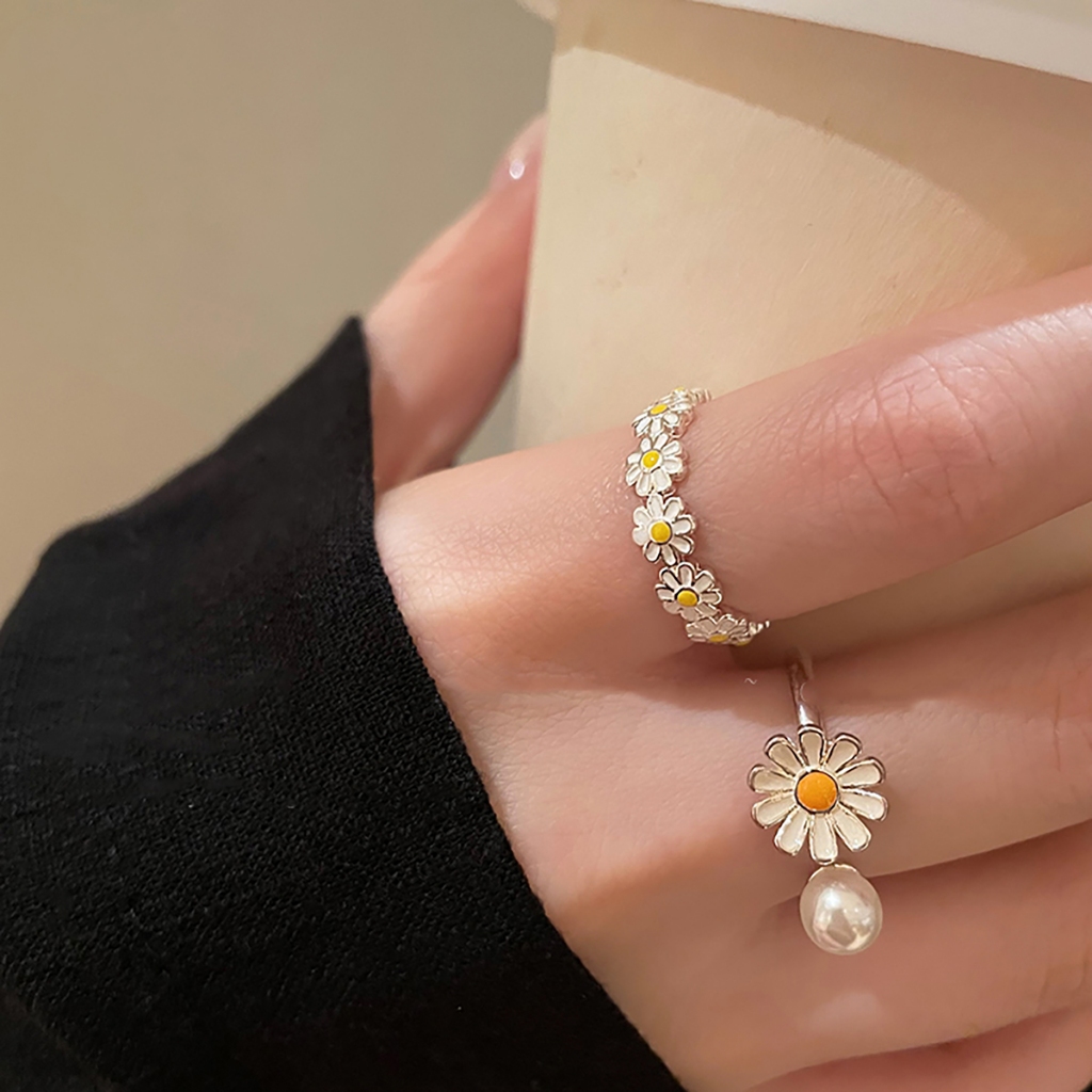 Nhẫn ngọc trai hoa cúc phong cách Hàn Quốc - Quà tặng sinh nhật ngọt ngào