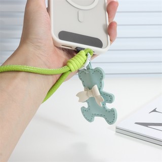 Điện Thoại Di Động Dây Da Dây Đeo Cổ Tay Ba Chiều Gấu Nơ Mặt Dây Chuyền Móc Khóa Ngắn Chống Mất Mặt Dây Chuyền