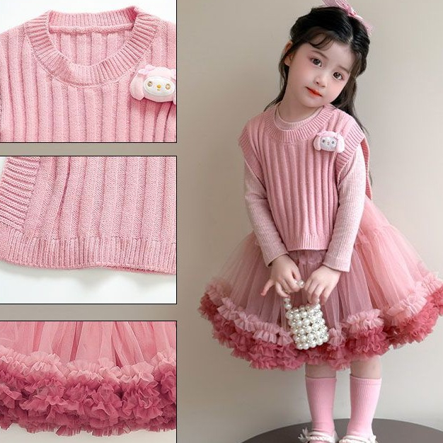 Kuromi Bé Gái Phù Hợp Với Tu Tu Tu Váy Trẻ Em Mùa Thu Công Chúa Phong Cách Mới Áo Len Thời Trang Áo Vest Preppy Phong Cách Hai Mảnh Phù Hợp Với