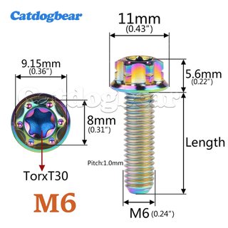 Catdogbear Titan Bolts M6x10 đến 50mm, đầu Torx, mặt bích, phù hợp trang trí và sửa đổi xe máy