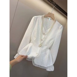 Áo sơ mi dài tay cổ chữ V phong cách Hàn Quốc dành cho nữ