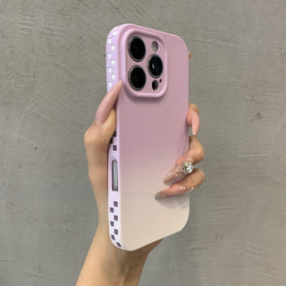 Lưới Vuông Chuyển Màu Hồng Tím Màu Silicon Mềm Ốp Lưng Điện Thoại iPhone 16Promax 16Plus 13 14 15 Pro Max Chống Sốc Bảo Vệ Toàn Diện Nam Nữ Vỏ Di Động