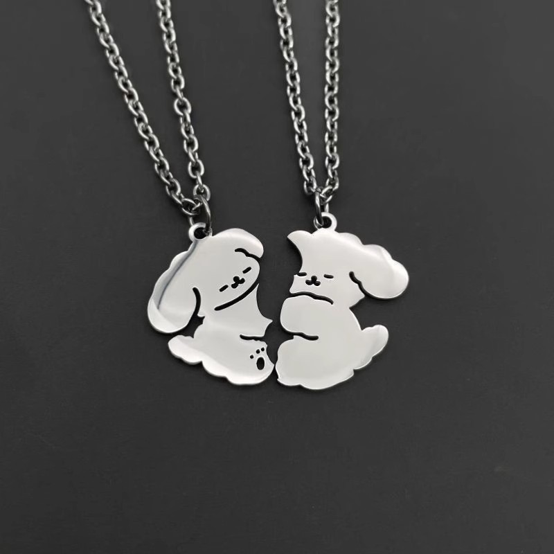 Vòng cổ cặp đôi Hugging Puppy bằng thép titan - Thời trang cho học sinh và bạn gái