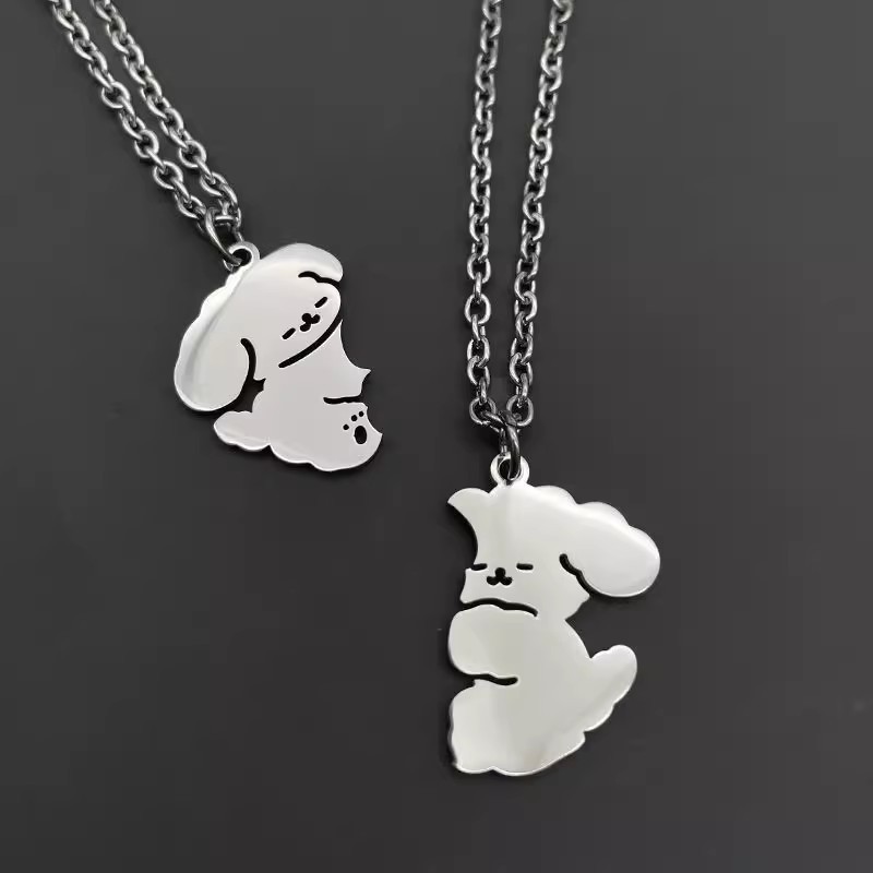 Vòng cổ cặp đôi Hugging Puppy bằng thép titan - Thời trang cho học sinh và bạn gái