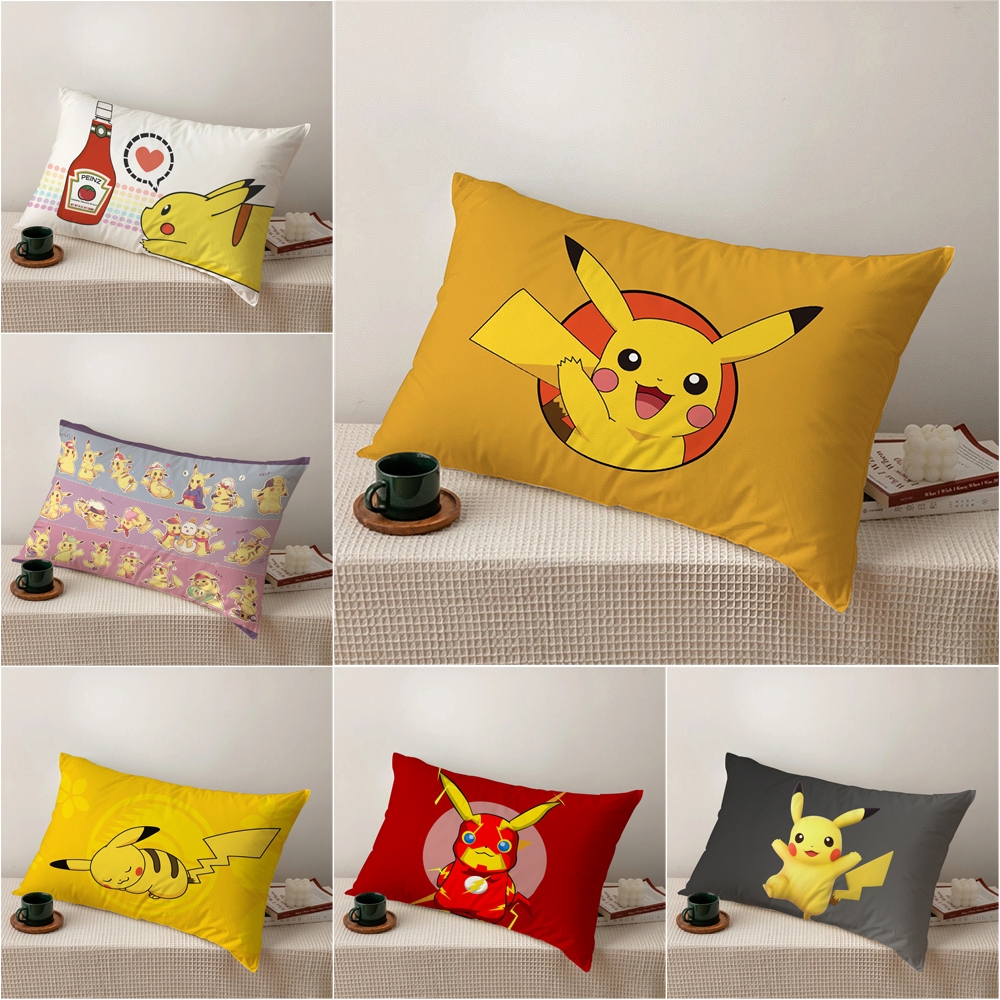 Vỏ Gối Chữ Nhật In Hình Pikachu Pokemon Trang Trí Nhà Cửa