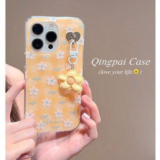 Hàn Quốc Ins Nơ Hoa Vàng Mặt Dây Chuyền Hai Lớp imd Ốp Lưng Điện Thoại iPhone 16Promax 16Pro 14 15 Pro Max 13 Ngọt Ngào Nữ Tính Vỏ Di Động