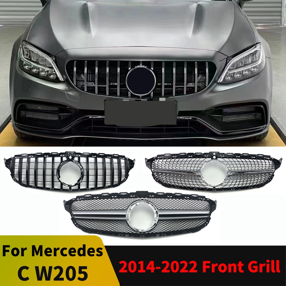Lưới tản nhiệt đầu vào kim cương GT GTR Lưới tản nhiệt cản trước cho Mercedes W205 C205 S205 C43 AMG Benz C 2014 2015 2016 2017 2018 2019 2020 2022 C200 C260 C250 180 C300