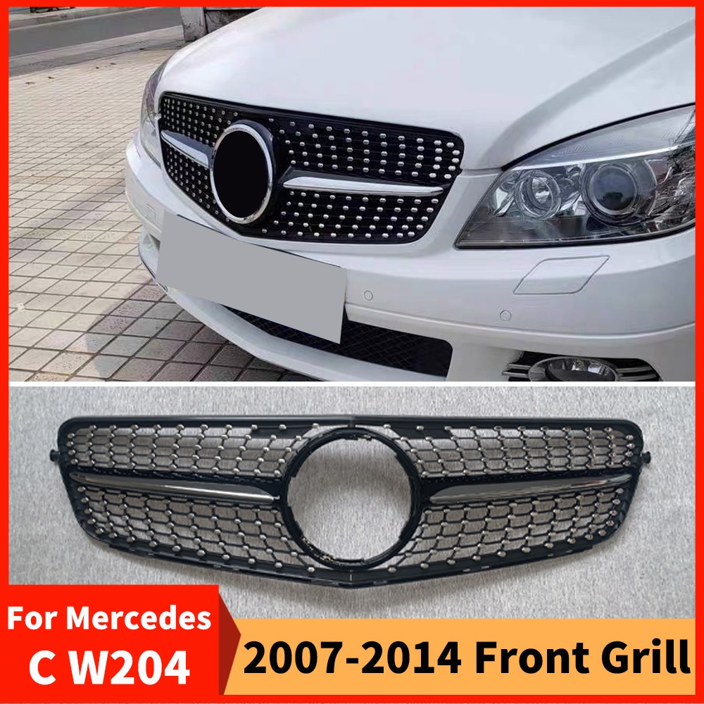 Lưới tản nhiệt cản trước phong cách kim cương cho Mercedes Benz C lớp W204 2007 2008 2009 2010 2011 2012 2013 2014 và A204 C204 Coupe Phụ kiện điều chỉnh đầu vào