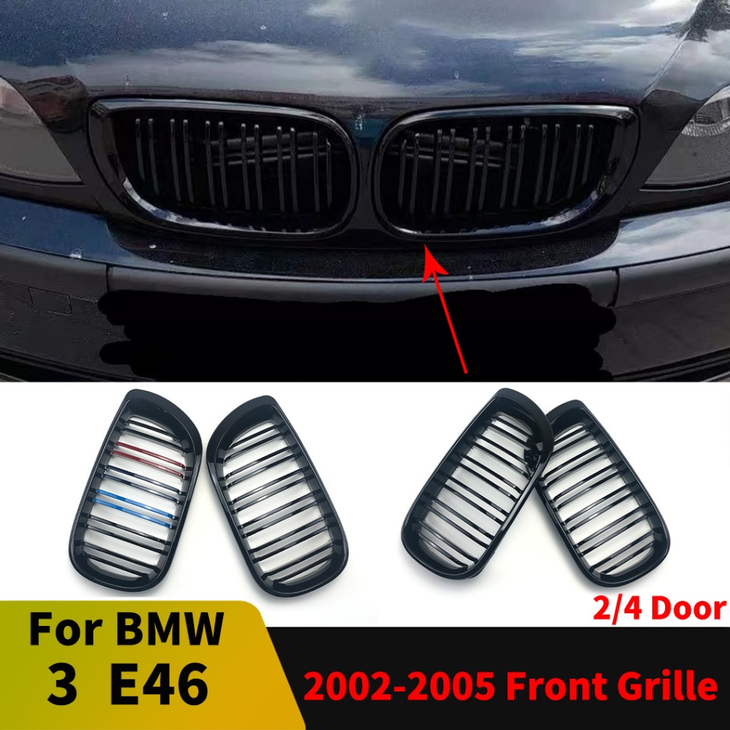 Lưới Tản Nhiệt Thận Đôi Cho Xe BMW 3 Series E46 4 Cửa Hoặc 2 Cửa 2002 2003 2004 2005 2006 3 Màu M Tạo Kiểu Lưu Diễn Cản Trước Hood Nướng Tản Nhiệt Lưới Điều Chỉnh Phụ Kiện