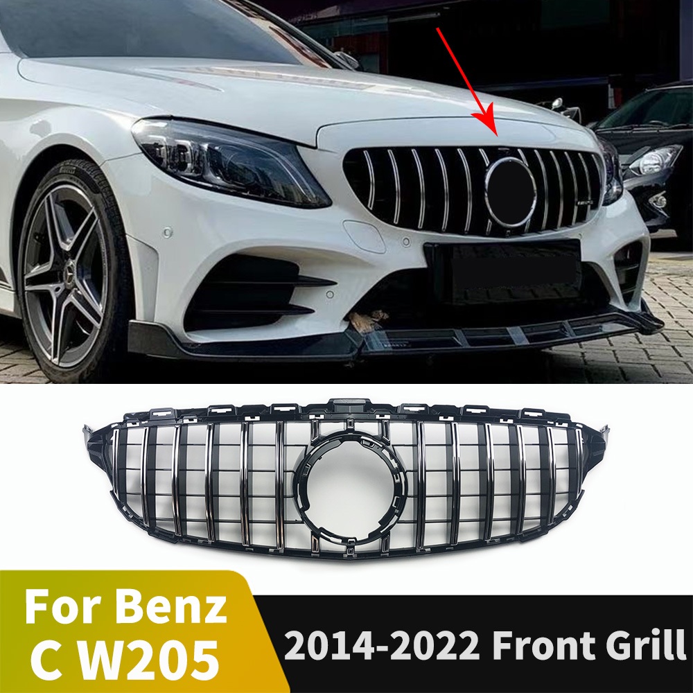 Lưới tản nhiệt cản trước phong cách GT GTR, Dành cho Mercedes W205 Benz C class C205 S205 A205 C43 2014 2015 2016 2017 2018 2019 2020 2021 2022 Hood Đầu vào lưới điều chỉnh phụ kiện