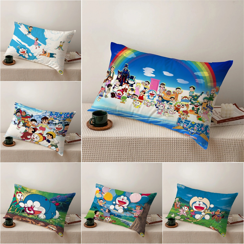 Vỏ Gối Hình Chữ Nhật In Hình Doraemon Đơn Sắc Bằng Polyeste Trang Trí Nhà Cửa (Không Kèm Lõi)
