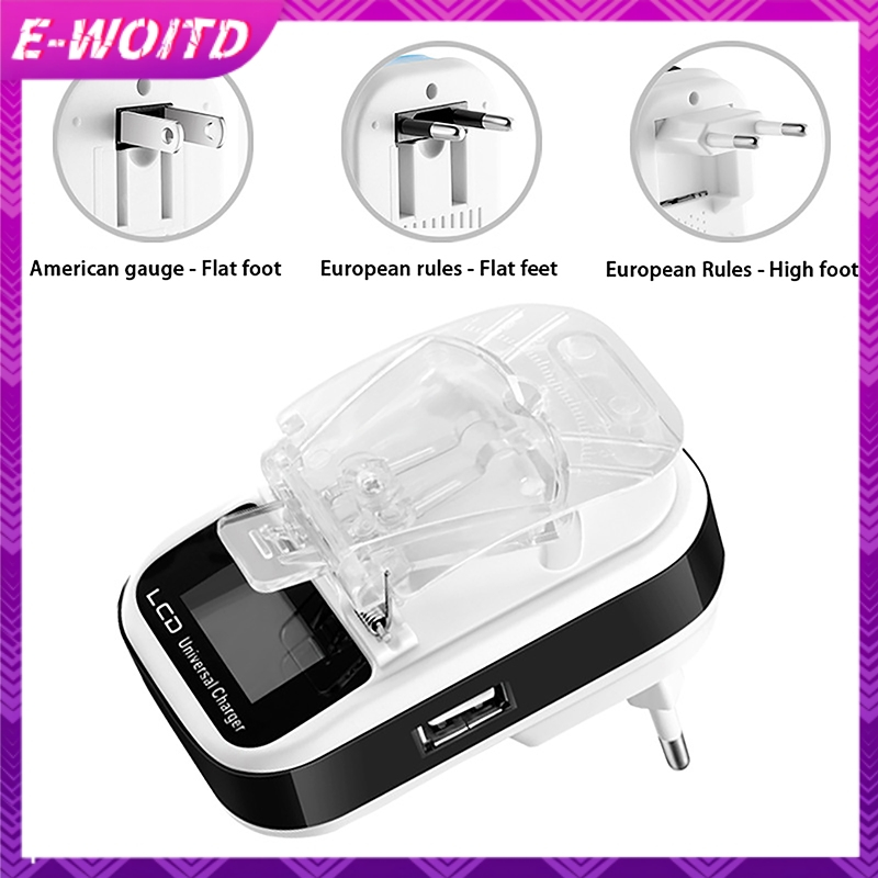 E-woitd Sạc Đa Năng Du Lịch Sạc Tường USB Có Màn Hình LCD Cho Điện Thoại Di Động Camera HNVN
