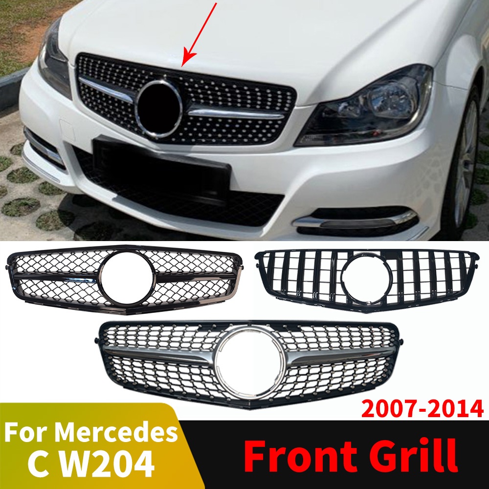 GT Kim Cương AMG Phong Cách Trước Lưới Tản Nhiệt Hood Nướng Cho Xe Mercedes Benz C class W204 C204 S204 2007 2008 2009 2010 2011 2012 2013 2014 Như C180 C200 C250 C300 Điều Chỉnh Phụ Kiện