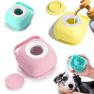 Bàn chải tắm cho chó - Bàn chải Massage tắm chải lông thú cưng có hộp đựng dầu gội Lông silicon mềm cho chó dài có lông ngắn cho chó mèo tắm